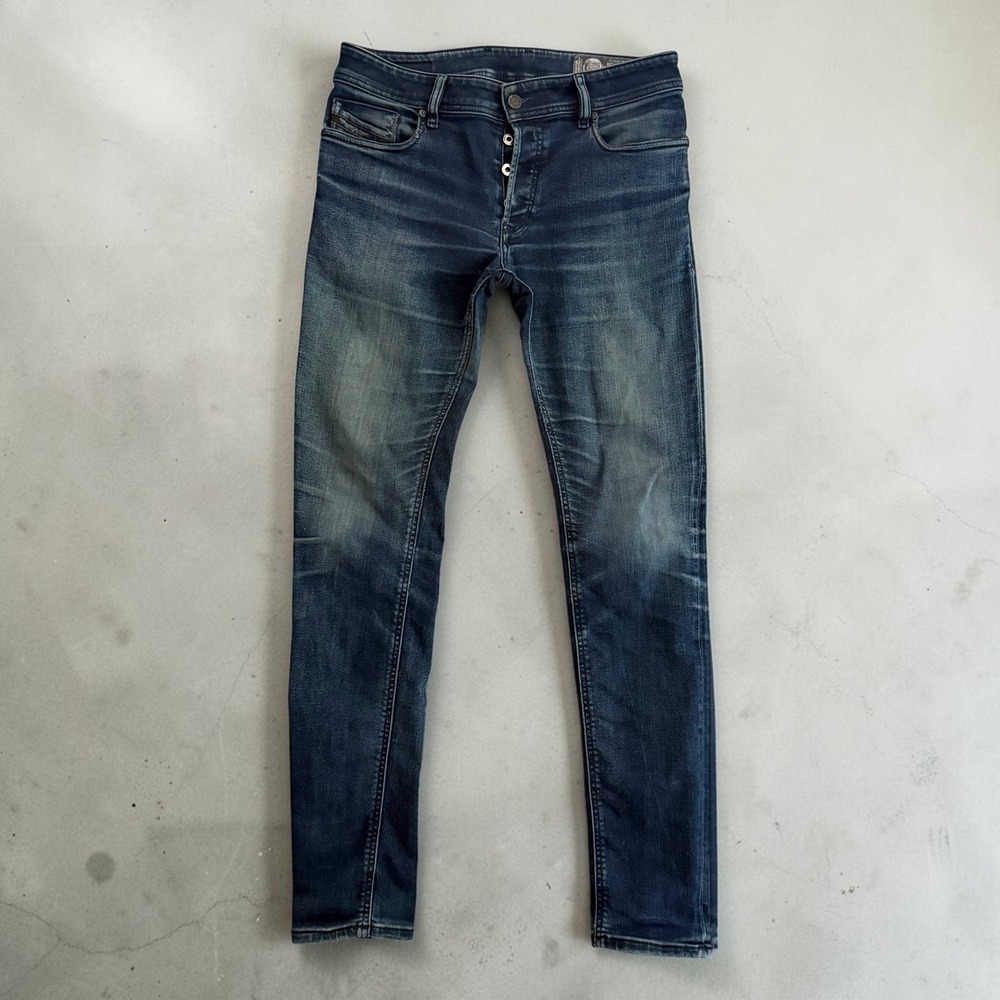 Diesel Sleenker Slim Skinny Jeans Mens 31x32 Blue Wash 084KE Button Fly Denim